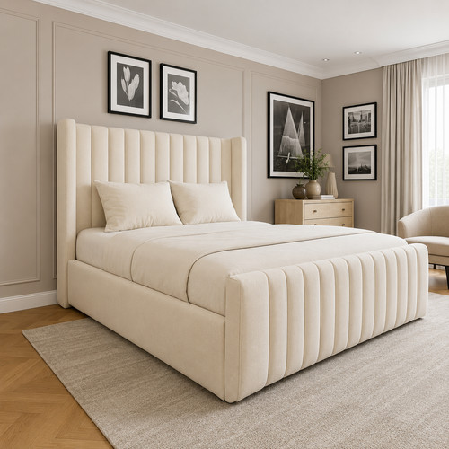Panel winged upholstered bed - panel,