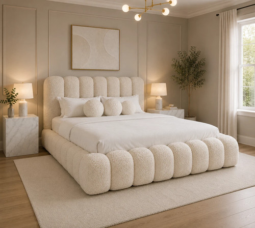 Marlow teddy boucle fabric bed - teddy,